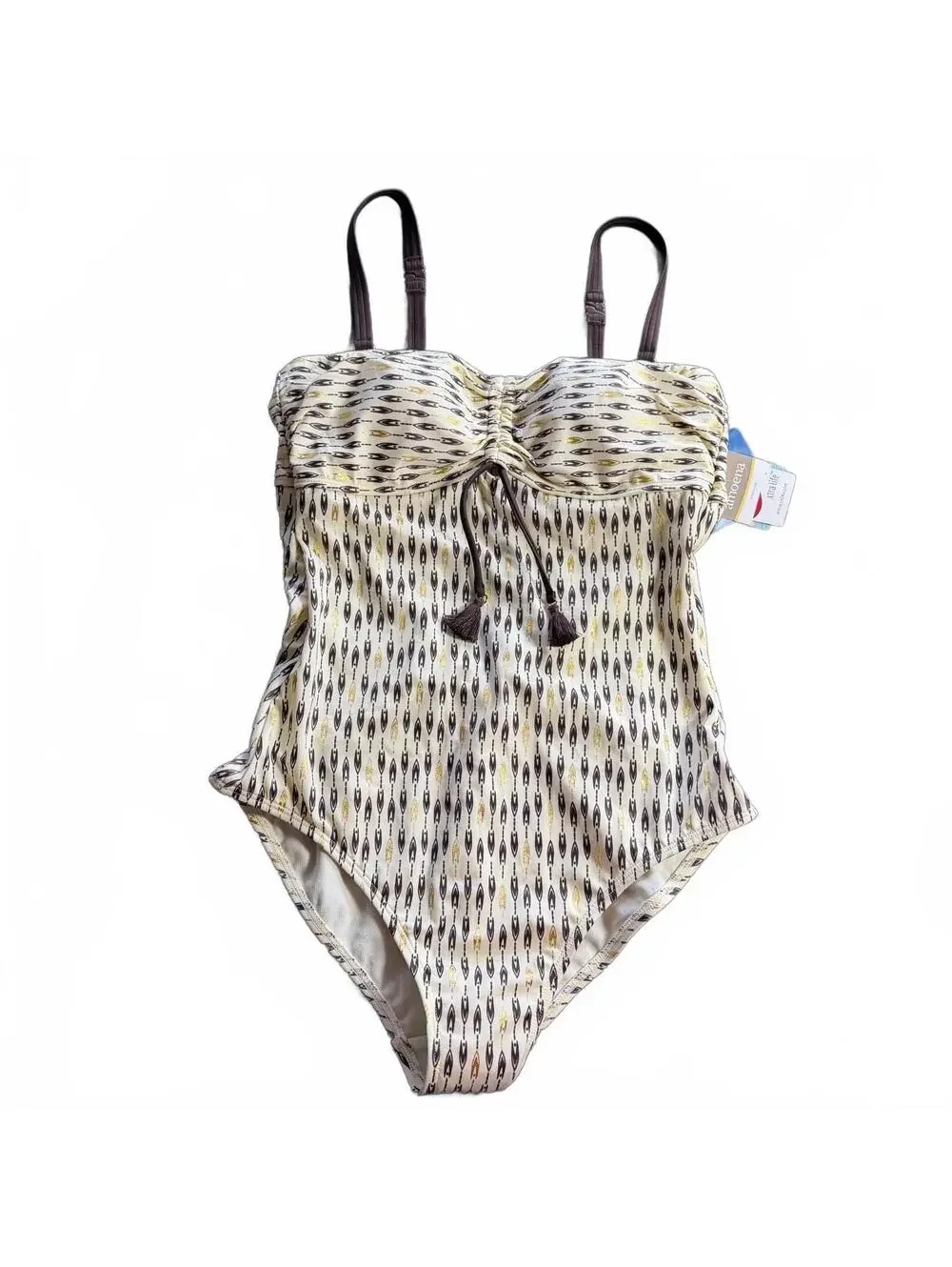 AMOENA cream brown Buenos Aries detachable straps one piece swimsuit size 10B